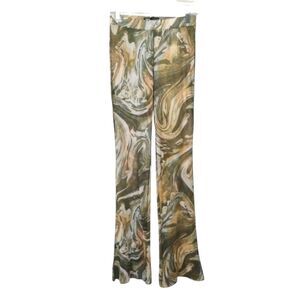 Zara Tulle Sheer Pants Green Beige Swirl Design size XS